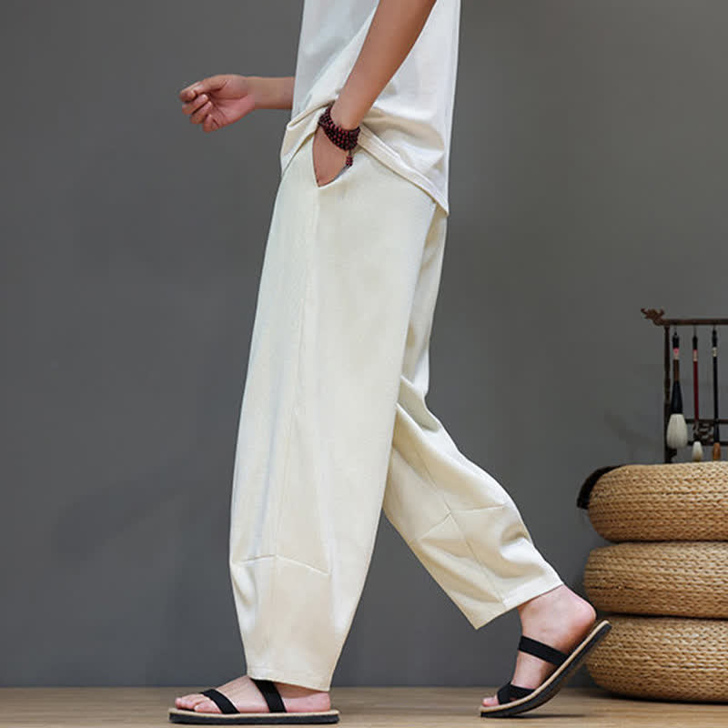 Buddha Stones Pantalones harem de verano para hombre con cintura elástica, cordón ajustable y bolsillos. - image 12