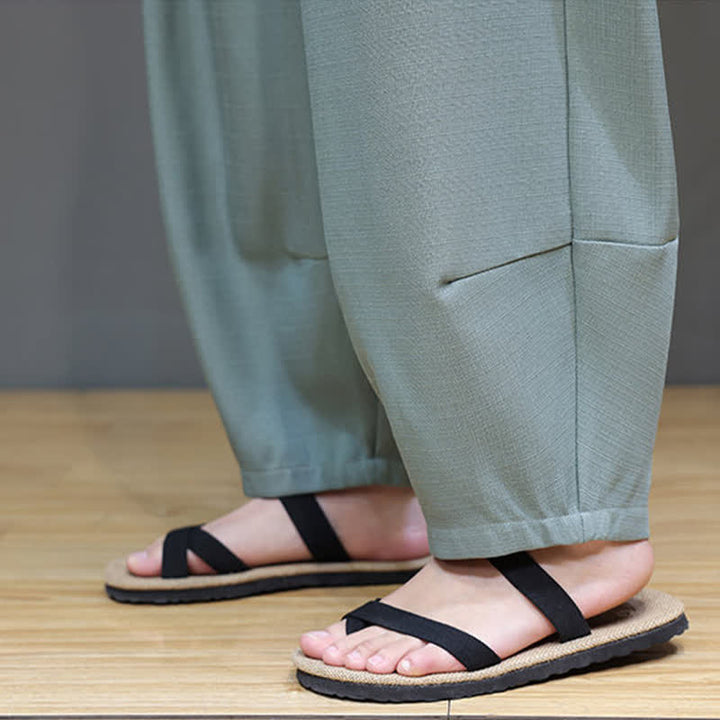 Buddha Stones Pantalones harem de verano para hombre con cintura elástica, cordón ajustable y bolsillos. - image 9