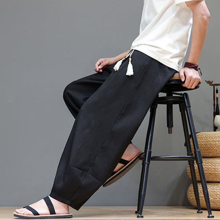 Buddha Stones Pantalones harem de verano para hombre con cintura elástica, cordón ajustable y bolsillos. - image 28