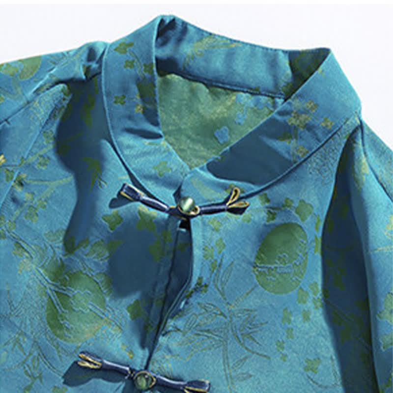 Buddha Stones Camisas de manga hasta el codo para hombre, estilo Summer Tang, con cuello mandarín, botones de rana y abertura lateral. - image 3