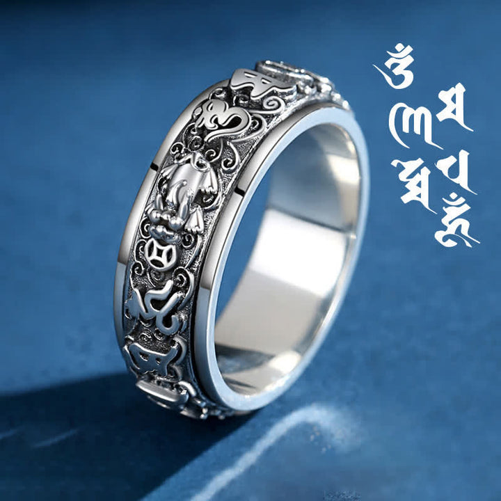 Buddha Stones Anillo giratorio de cobre Pixiu Om Mani Padme Hum - 21,6 mm - image 0