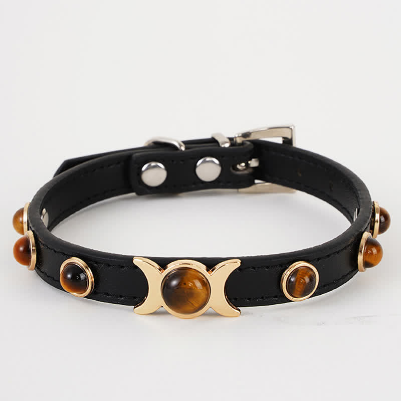 Buddha Stones Collar ajustable para mascotas Tiger Eye Leather Courage para gatos y perros - image 1
