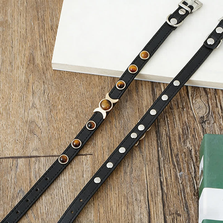 Buddha Stones Collar ajustable para mascotas Tiger Eye Leather Courage para gatos y perros - image 12