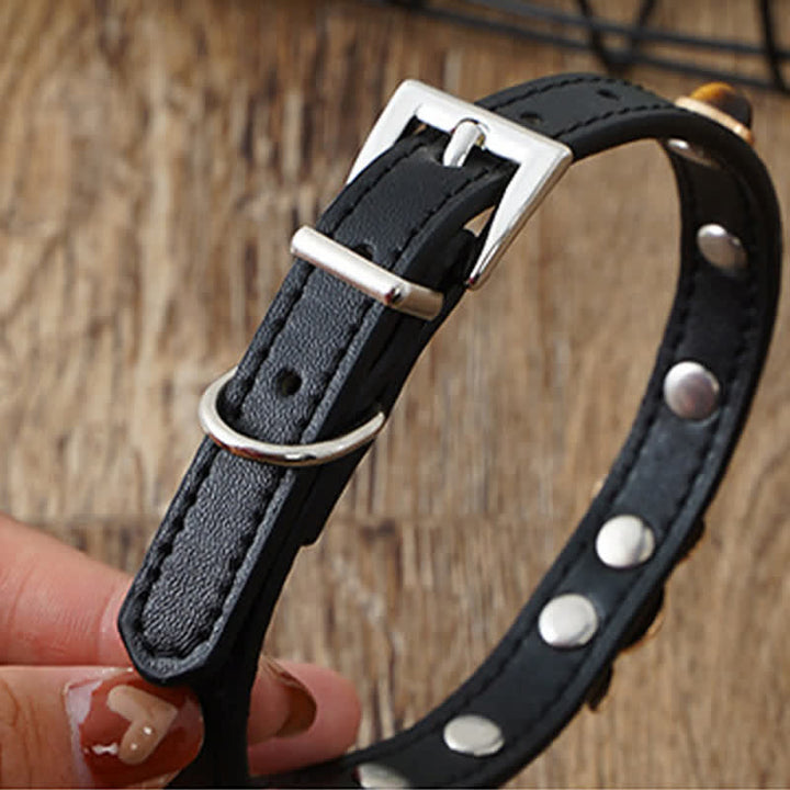 Buddha Stones Collar ajustable para mascotas Tiger Eye Leather Courage para gatos y perros - image 10