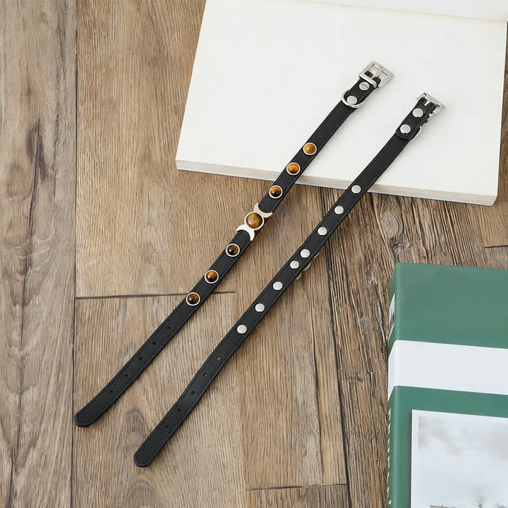 Buddha Stones Collar ajustable para mascotas Tiger Eye Leather Courage para gatos y perros - image 4