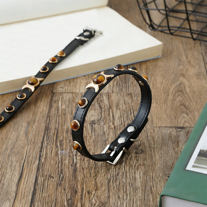 Buddha Stones Collar ajustable para mascotas Tiger Eye Leather Courage para gatos y perros - image 3