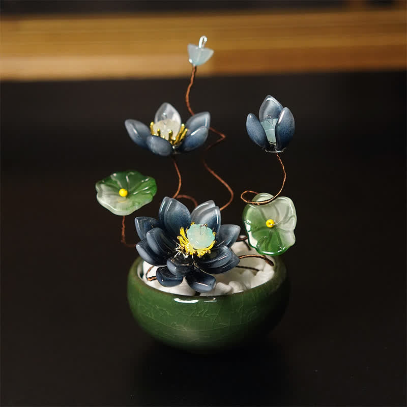 Buddha Stones Maceta Lotus Liuli hecha a mano, decoración para un estilo de vida consciente - image 1