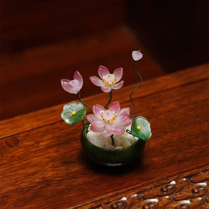 Buddha Stones Maceta Lotus Liuli hecha a mano, decoración para un estilo de vida consciente - rosa intenso - image 7