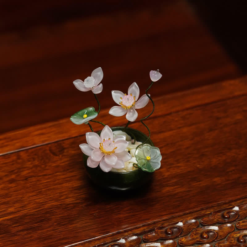 Buddha Stones Maceta Lotus Liuli hecha a mano, decoración para un estilo de vida consciente - rosa claro - image 8