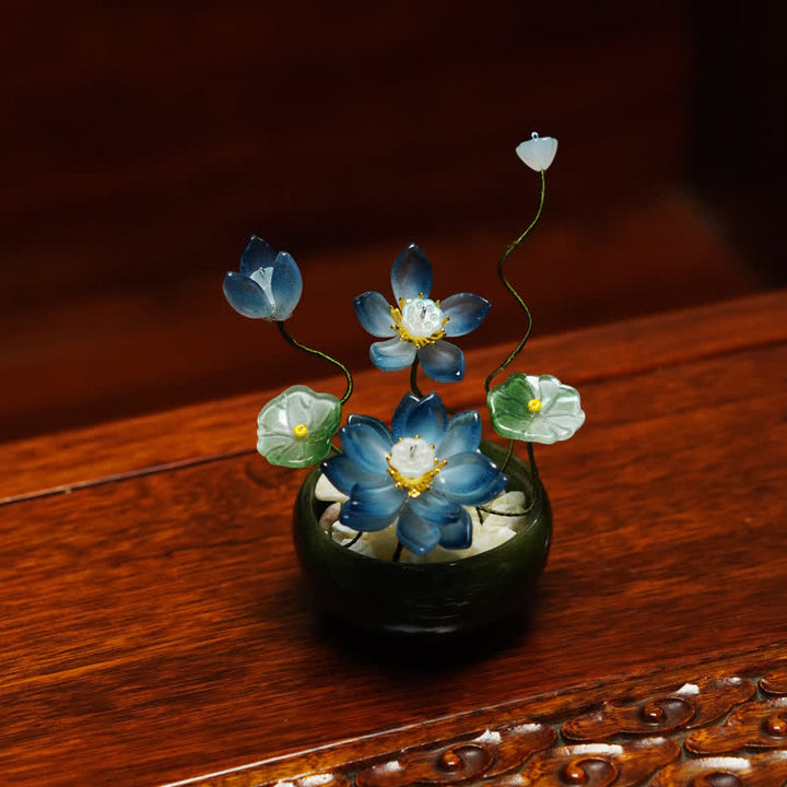 Buddha Stones Maceta Lotus Liuli hecha a mano, decoración para un estilo de vida consciente - image 2