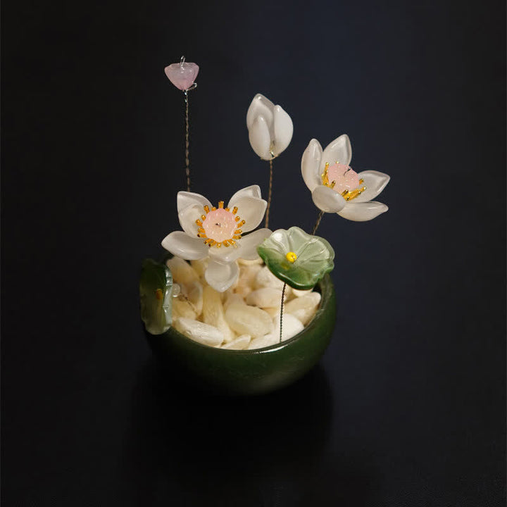 Buddha Stones Maceta de peonías, lotos y liuli hecha a mano para una decoración consciente. - Loto rosa claro - image 3