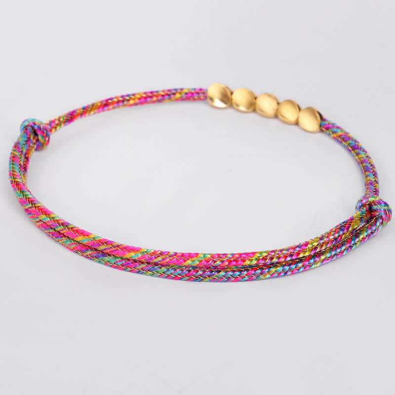Buddha Stones Pulsera de la suerte con hilo trenzado multicolor arcoíris y cuentas de cobre dorado - image 4
