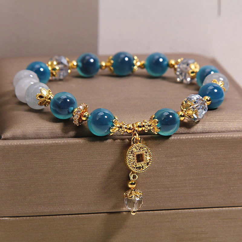 Buddha Stones Pulsera de equilibrio de monedas de cobre con ágata azul natural y caramelo - image 2