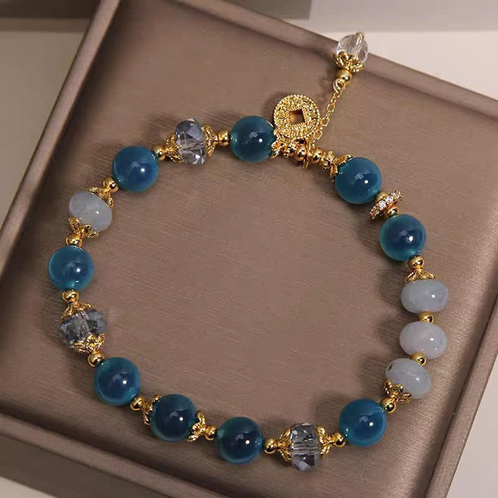 Buddha Stones Pulsera de equilibrio de monedas de cobre con ágata azul natural y caramelo - image 1