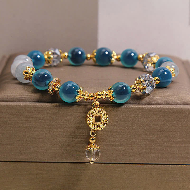 Buddha Stones Pulsera de equilibrio de monedas de cobre con ágata azul natural y caramelo - image 7