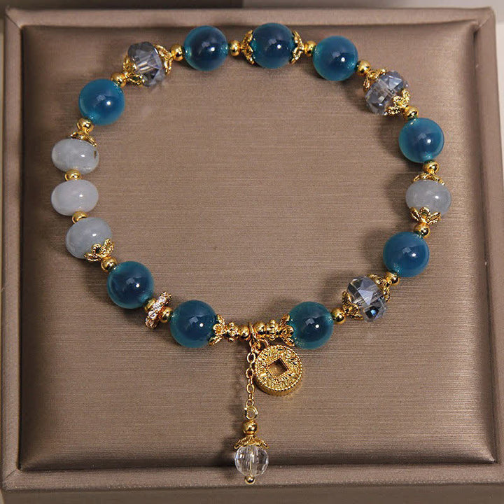 Buddha Stones Pulsera de equilibrio de monedas de cobre con ágata azul natural y caramelo - image 4