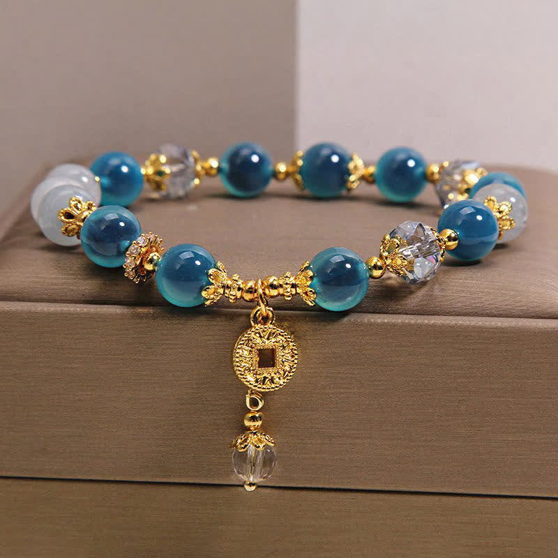 Buddha Stones Pulsera de equilibrio de monedas de cobre con ágata azul natural y caramelo - Ágata de caramelo (circunferencia de la muñeca: 15-16 cm) - image 0