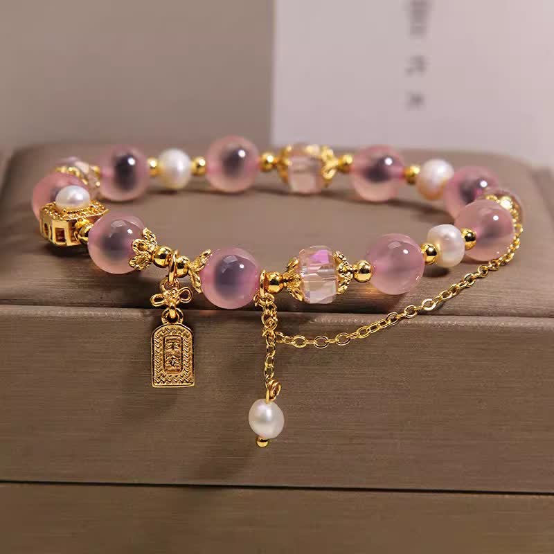 Buddha Stones Pulsera curativa de perlas y ágata natural rosa - Ágata de caramelo (circunferencia de la muñeca: 15-16 cm) - image 0