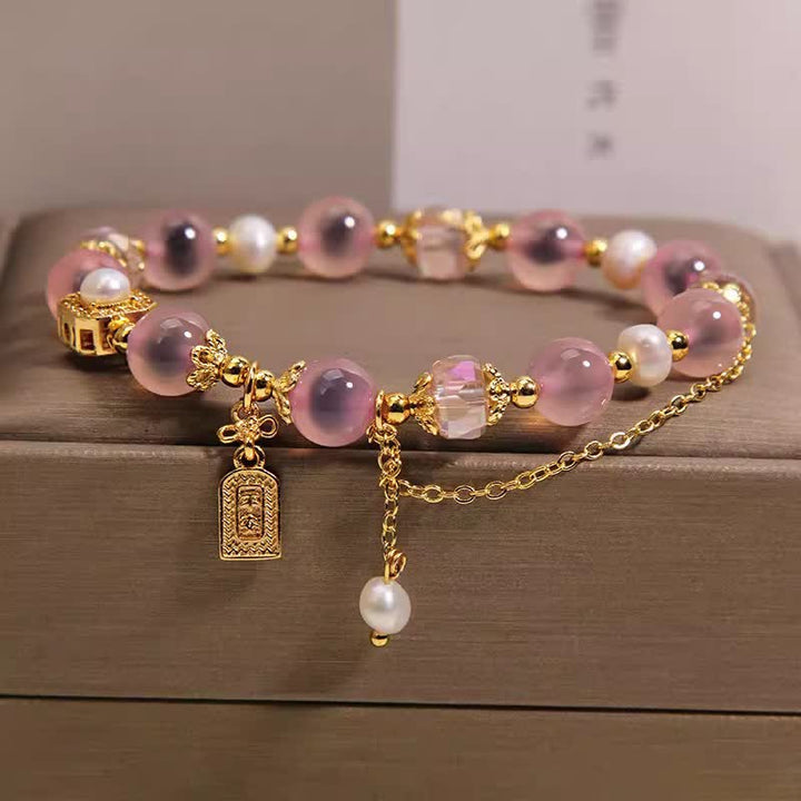 Buddha Stones Pulsera curativa de perlas y ágata natural rosa - Ágata de caramelo (circunferencia de la muñeca: 15-16 cm) - image 0