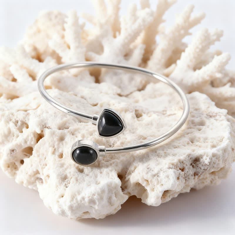 Buddha Stones Pulsera ajustable abierta con cristales variados de amazonita - Obsidiana negra natural (el color puede variar) - image 4