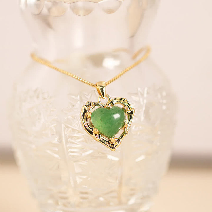 Buddha Stones Collar con colgante en forma de corazón con incrustaciones de cristal de amatista natural. - Cuarzo verde fresa natural (el color puede variar) - image 10