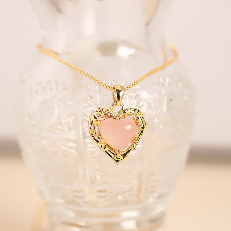 Buddha Stones Collar con colgante en forma de corazón con incrustaciones de cristal de amatista natural. - Cuarzo rosa natural (el color puede variar) - image 14
