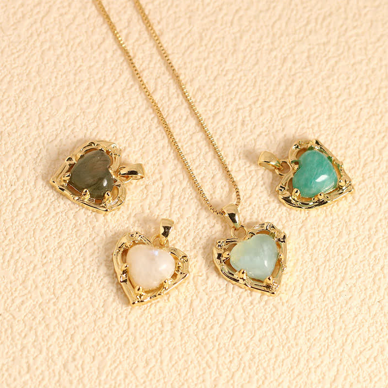 Buddha Stones Collar con colgante en forma de corazón con incrustaciones de cristal de amatista natural. - image 18