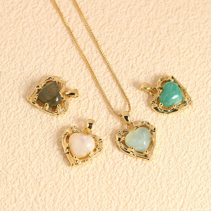 Buddha Stones Collar con colgante en forma de corazón con incrustaciones de cristal de amatista natural. - image 18