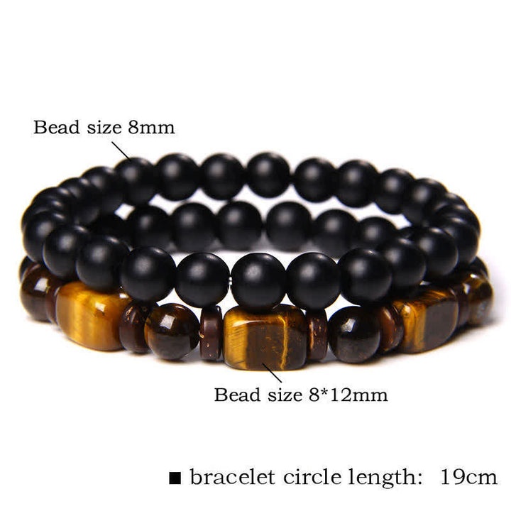 Buddha Stones Pulsera de fuerza cuadrada de doble vuelta con cuentas de hematita ojo de tigre (2 piezas) - 2 pares de gafas de sol Tiger Eye de cristal negro (circunferencia de la muñeca: 16-17 cm) - image 4