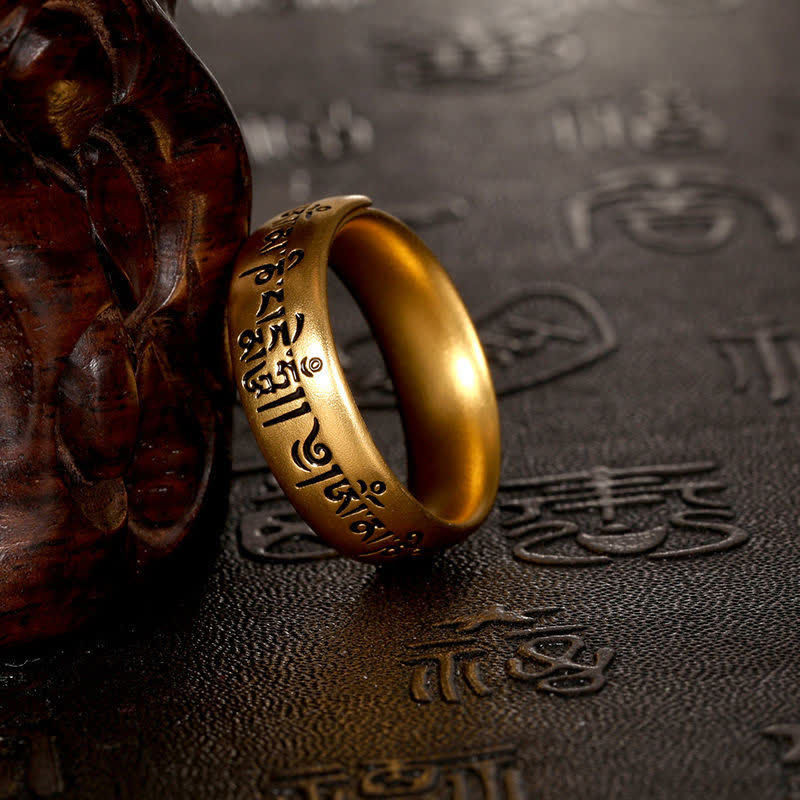 Buddha Stones Anillo de pureza ajustable con seis palabras verdaderas: 'Om Mani Padme Hum' - image 1