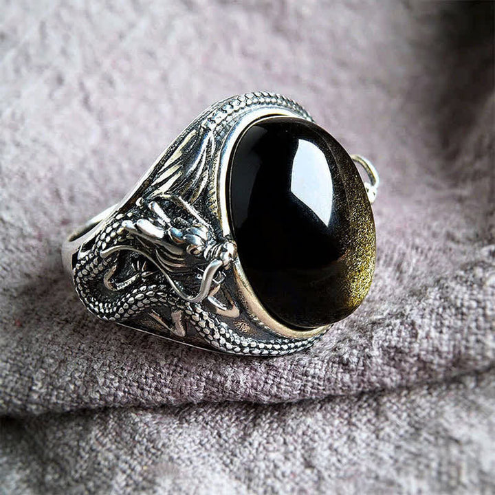 Buddha Stones Anillo protector ajustable de ónix negro cobrizo - Cobre (Riqueza ♥ Suerte) - image 0