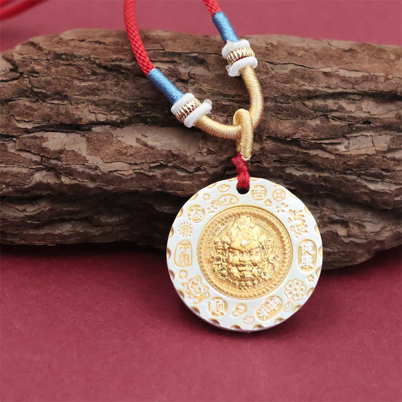 Buddha Stones Colgante de collar de aleación con colgante de protección del dios de la riqueza Jambhala amarillo tibetano - image 1