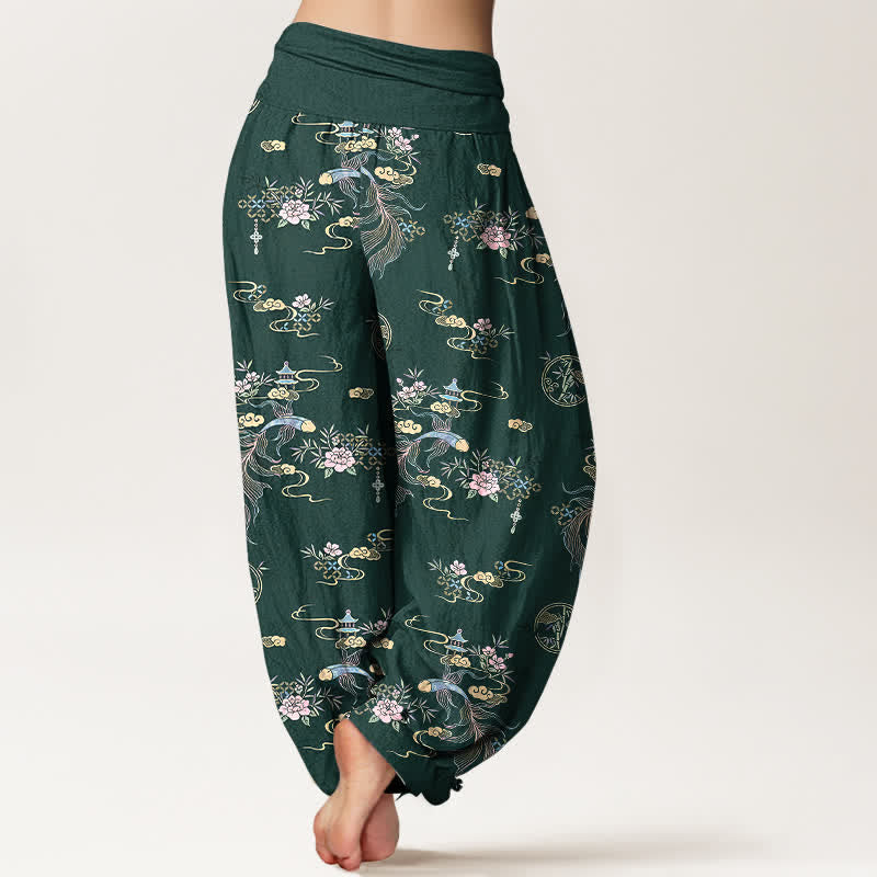 Buddha Stones Pantalones harem de mujer con cintura elástica y estampado floral oriental de algodón puro. - image 6