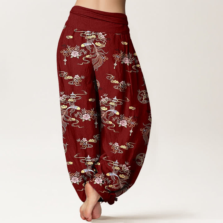 Buddha Stones Pantalones harem de mujer con cintura elástica y estampado floral oriental de algodón puro. - image 9