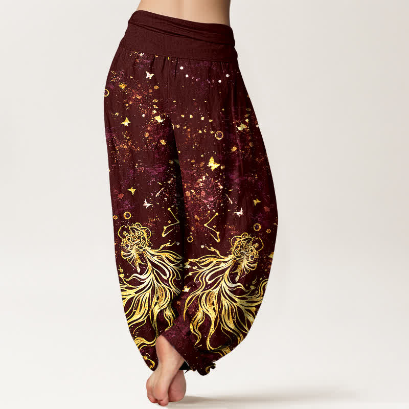 Buddha Stones Pantalones harem de algodón puro con estampado de mariposas y galaxia celestial para mujer, con cintura elástica. - image 6