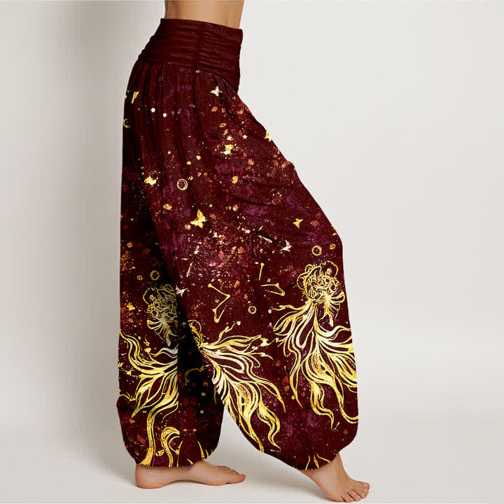 Buddha Stones Pantalones harem de algodón puro con estampado de mariposas y galaxia celestial para mujer, con cintura elástica. - image 7
