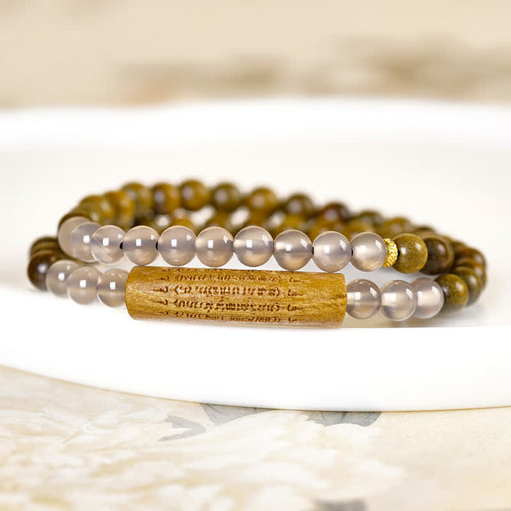 Buddha Stones Pulsera de equilibrio de doble vuelta con ágata roja y aventurina verde, con los cinco preceptos budistas. - image 13