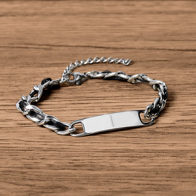 Buddha Stones Pulsera cubana reforzada con barra de cuero trenzado y cadena. - image 1
