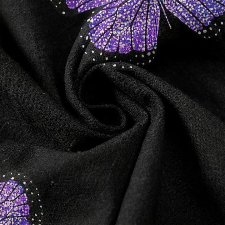 Buddha Stones Pantalones de mujer de algodón puro con estampado de mariposas degradadas y cintura elástica con bolsillos. - image 3