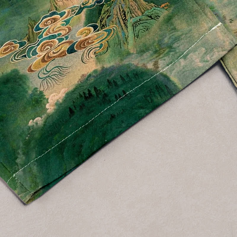 Buddha Stones Pantalones de mujer de algodón puro con estampado de montaña, cintura elástica y bolsillos. - image 1