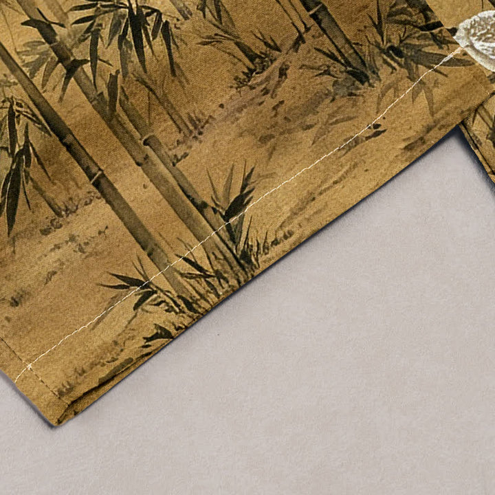 Buddha Stones Pantalones de mujer de algodón puro con estampado oriental de grullas de bambú y cintura elástica con bolsillos. - image 1