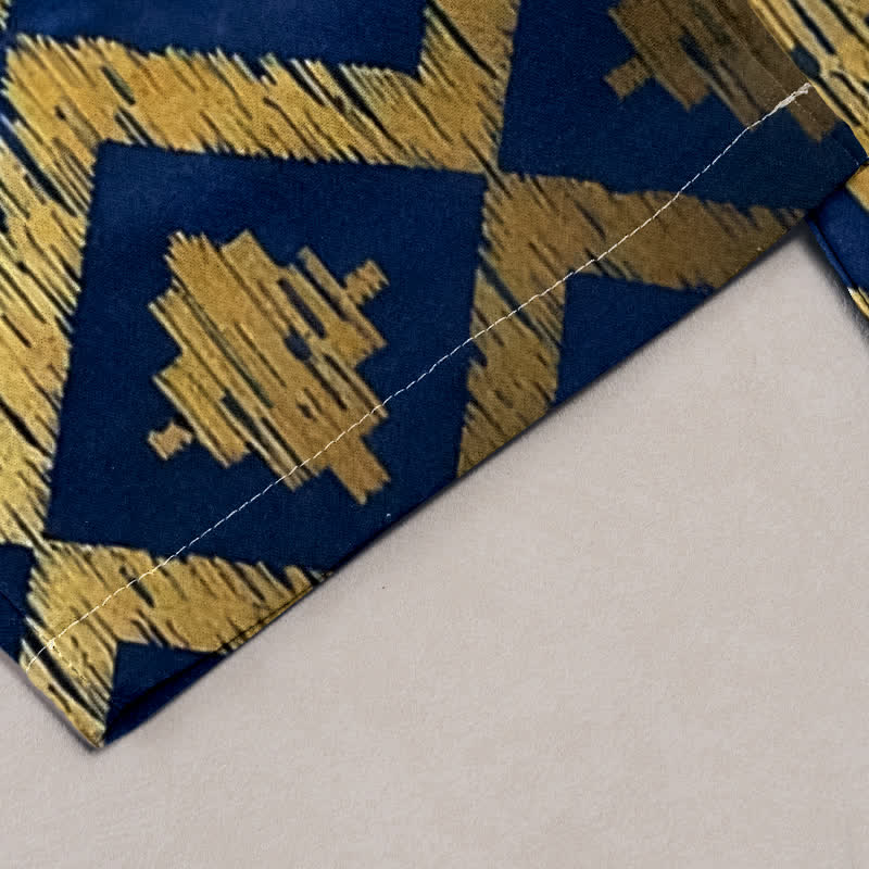 Buddha Stones Pantalones de mujer de algodón puro con estampado de plumas azul marino y borde dorado, cintura elástica y bolsillos. - image 1