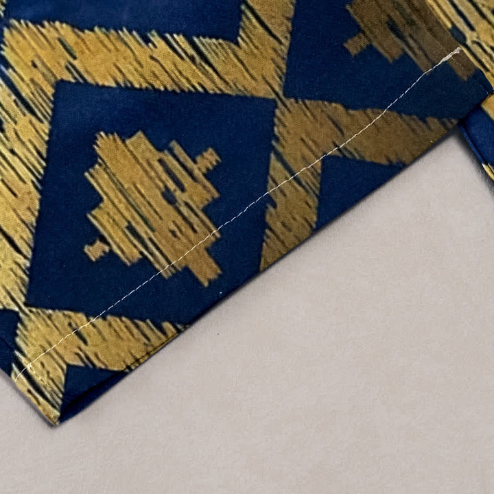 Buddha Stones Pantalones de mujer de algodón puro con estampado de plumas azul marino y borde dorado, cintura elástica y bolsillos. - image 1
