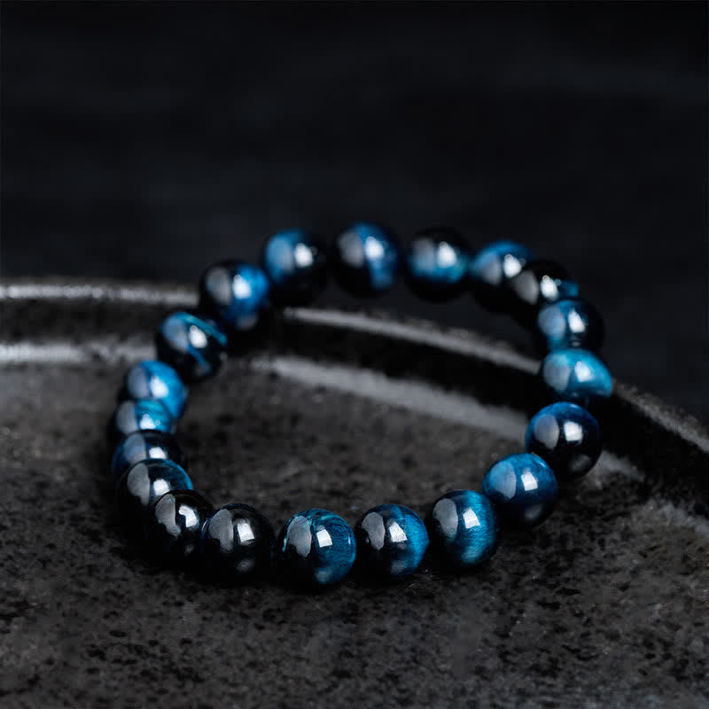 Buddha Stones Pulsera protectora de cuentas de ojo de tigre azul natural - image 2