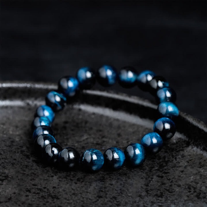 Buddha Stones Pulsera protectora de cuentas de ojo de tigre azul natural - image 2
