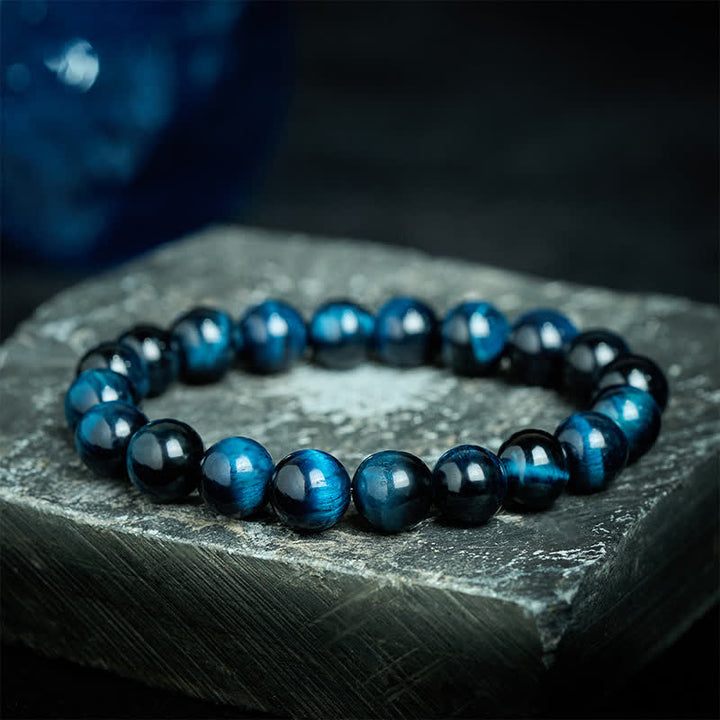 Buddha Stones Pulsera protectora de cuentas de ojo de tigre azul natural - Ojo de tigre de 12 mm (circunferencia de la muñeca: 17-18 cm) - image 0
