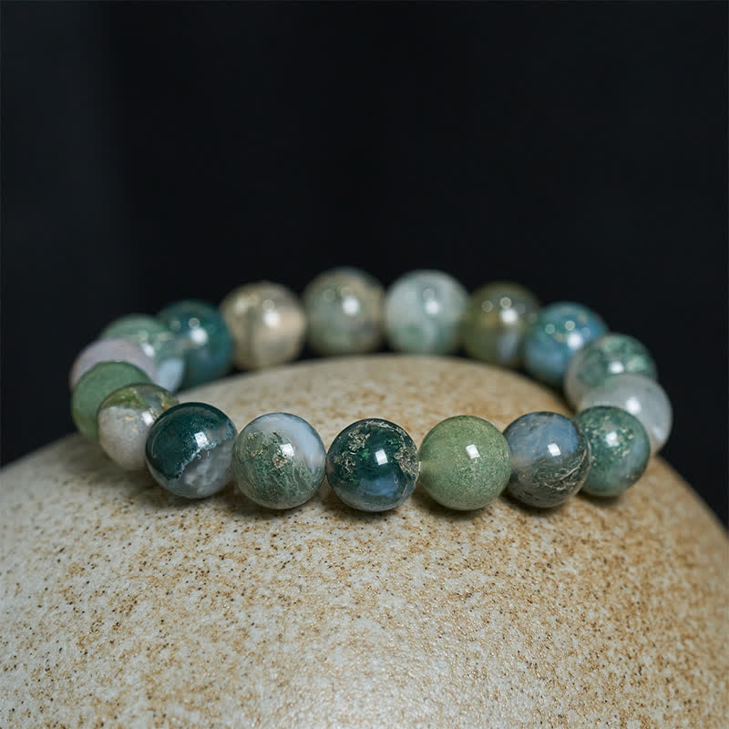 Buddha Stones Pulsera sencilla de cuentas de ágata musgosa para sanación - image 3