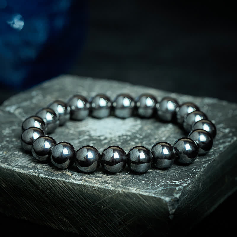 Buddha Stones Pulsera poderosa de cuentas de hematita natural - Hematita de 10 mm (circunferencia de la muñeca: 16-17 cm) - image 0