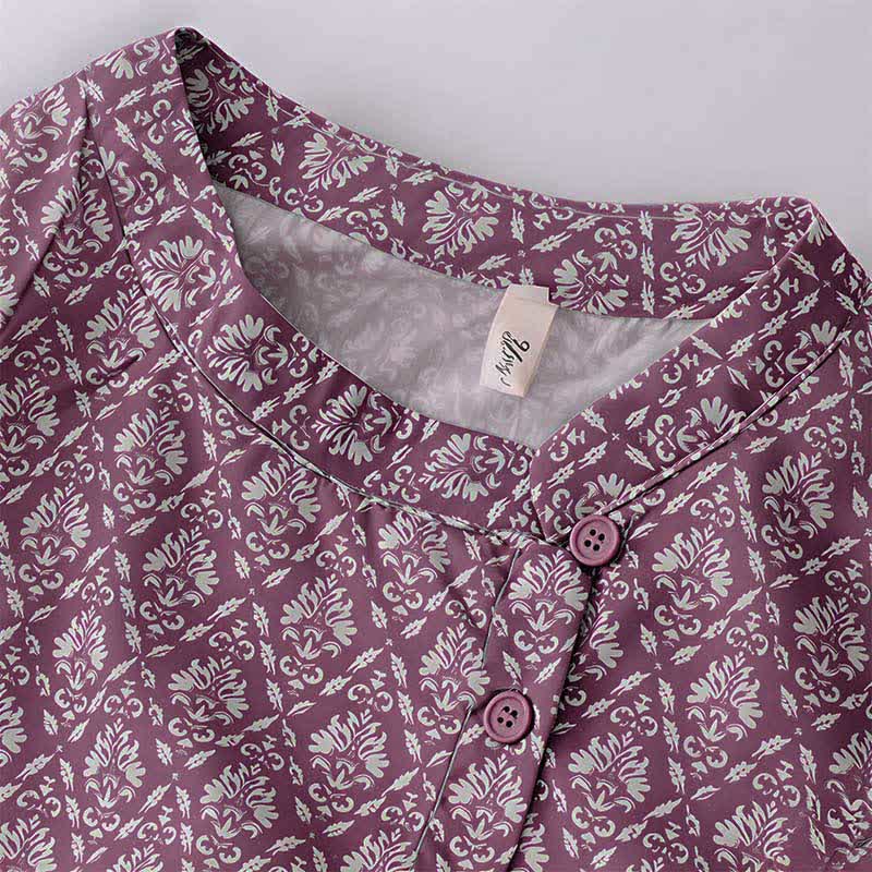 Buddha Stones Vestido de verano para mujer con estampado floral, manga corta, botones, cordón ajustable y bolsillos. - image 3