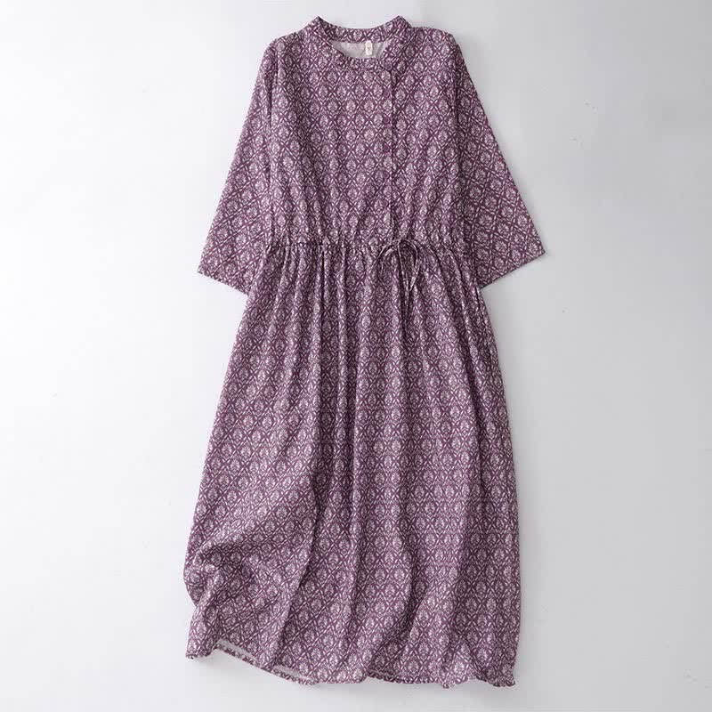 Buddha Stones Vestido de verano para mujer con estampado floral, manga corta, botones, cordón ajustable y bolsillos. - RebeccaPurple - US12, UK/AU16, EU44 (2XL) - image 0